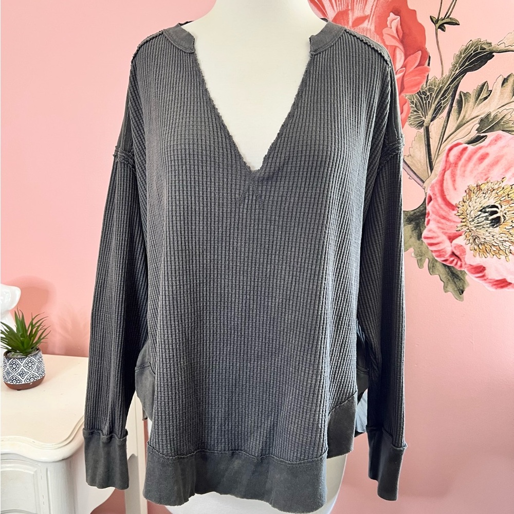 GUC XS Free People Shirt We The Free Waffle Knit Oversized Long Sleeve Shirt 118